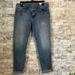 Loft relaxed skinny, boyfriend jeans, embellished, ankle jeans, Stretchy, WHBM